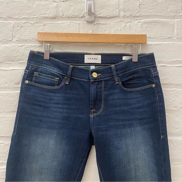 FRAME Denim || Le Garçon Straight Mid-Rise Boyfriend Jean Freeman Dark Wash 26 - Picture 3 of 10